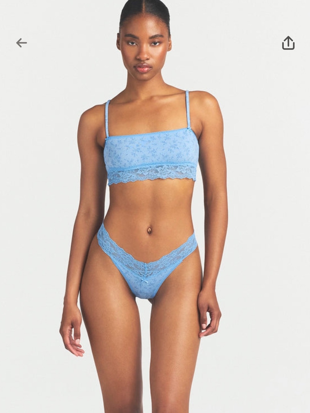 SKIMS Lightweight Cotton Straight Neck Bralette in Surf Dainty Floral Print